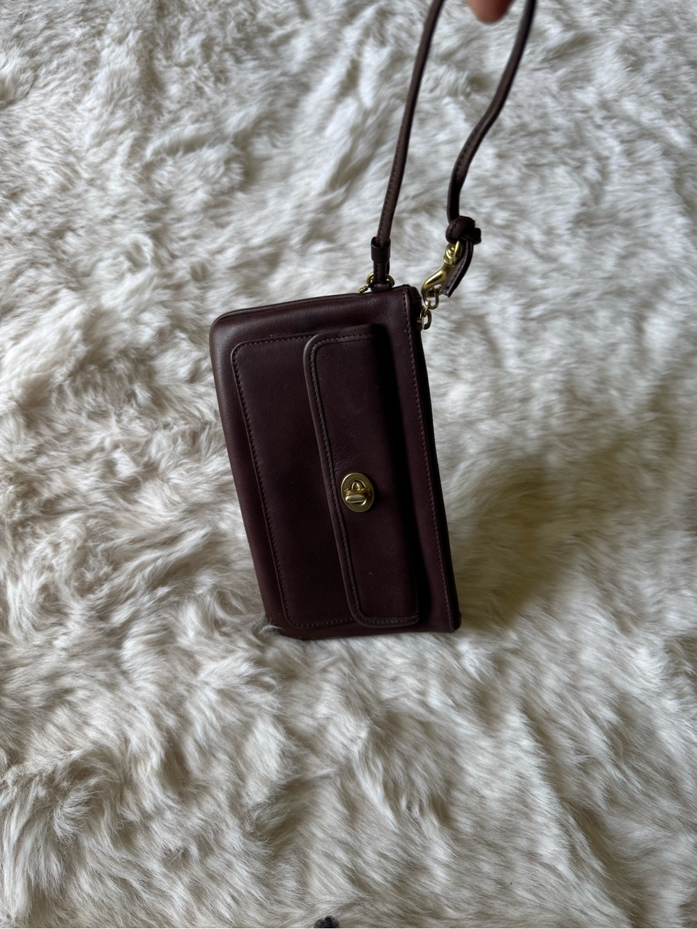 Coach Dark Brown Leather Turnlock Wristlet - Picture 9 of 14